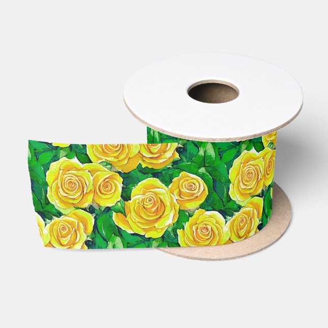 Gelbes Rose Muster Satinband (Spule)