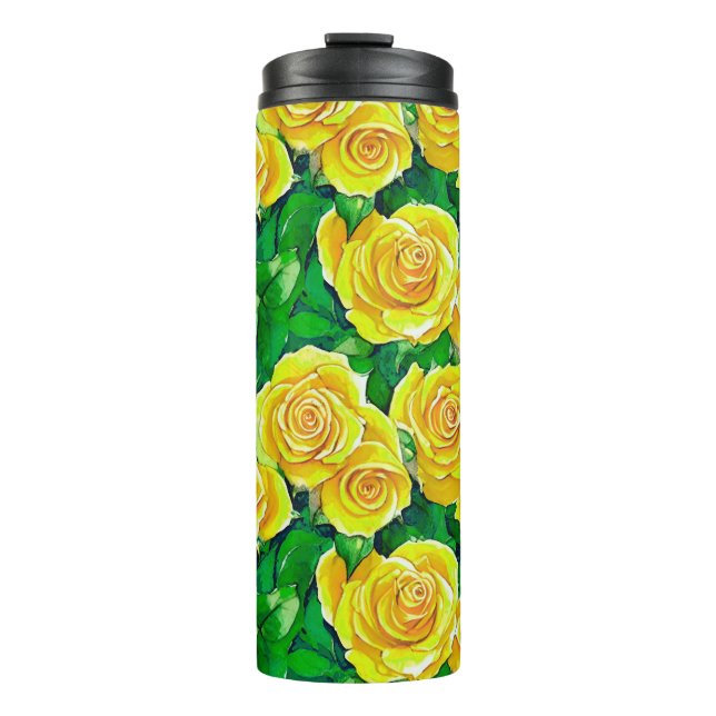 Gelbes Rose Muster Thermosbecher (Vorderseite)