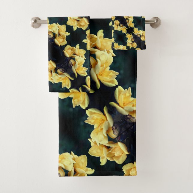 Gelbes Rose Trio Abstraktes Muster Badhandtuch Set (Insitu)