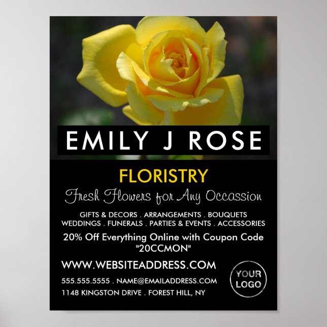 Gelbes Rose, Werbung in Floristen Poster (Vorne)