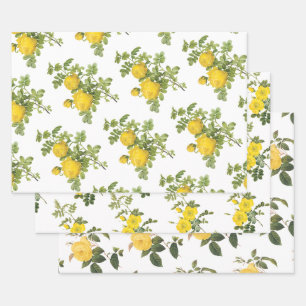 Gelbes Rosenmuster Geschenkpapier Set