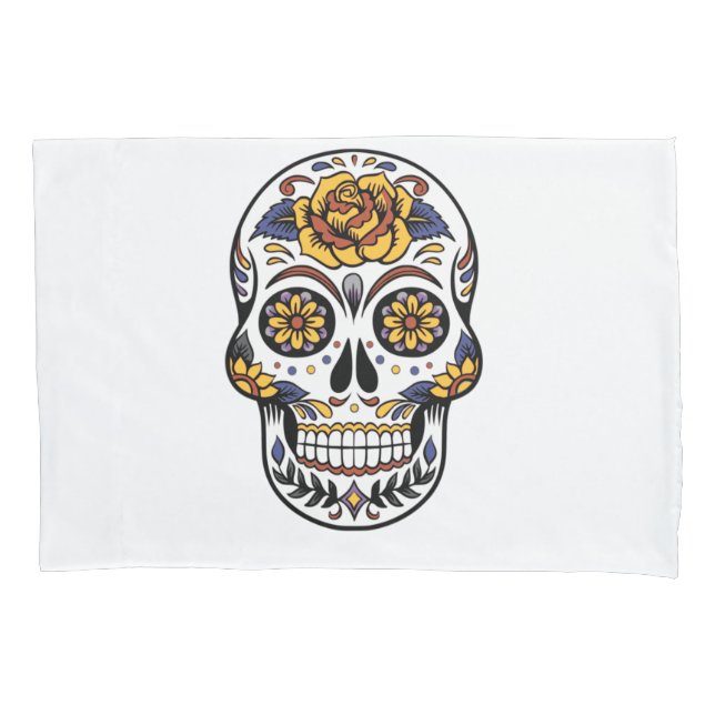Gelbes Rosenzucker-Skull-Kissen-Fall Kissenbezug (Vorderseite)