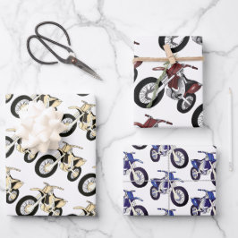 Gelbes, rotes, blaues Dirt Bike Motorrad Geschenkp Geschenkpapier Set