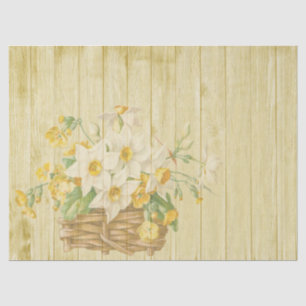 Gelbes Rustikales Holz und Blume-Korb Seidenpapier