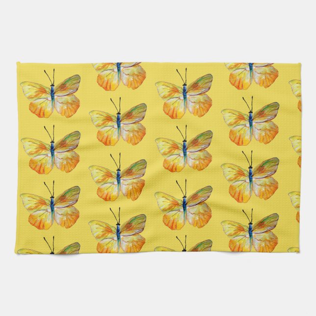 Gelbes Schmetterling Wasserfarben Kunstmuseum Küchentuch (Horizontal)