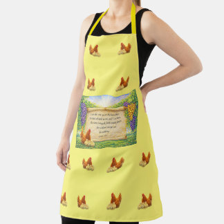 Gelbes Schürzenkleid mit Hühnern und Bibelvers Schürze
