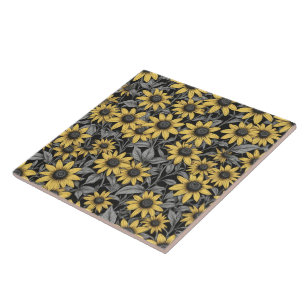 Gelbes schwarz-Mit Augen Susan-Blume-Muster Fliese