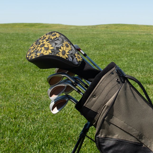 Gelbes schwarz-Mit Augen Susan-Blume-Muster Golf Headcover (In SItu)