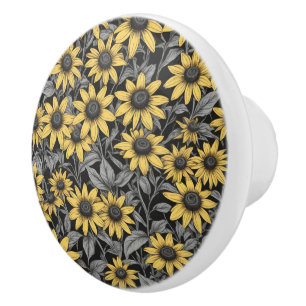 Gelbes schwarz-Mit Augen Susan-Blume-Muster Keramikknauf