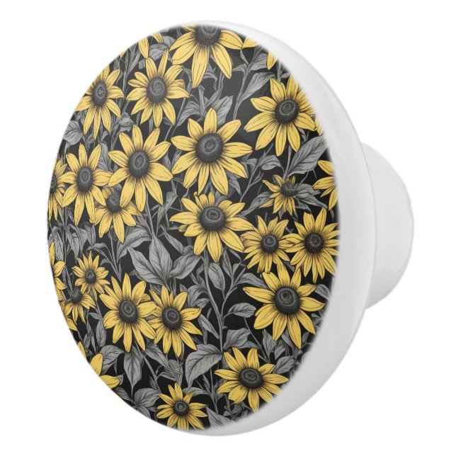 Gelbes schwarz-Mit Augen Susan-Blume-Muster Keramikknauf (Rechts)