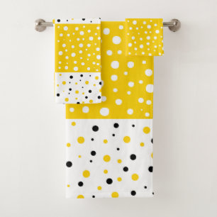 Gelbes Schwarz-Weiß-Polka-Punktgeometrie Badhandtuch Set