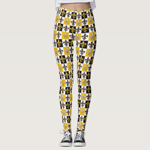 Gelbes Schwarz-weißes kariertes Fleur-de-lis-Desig Leggings