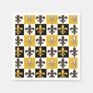 Gelbes Schwarz-weißes kariertes Fleur-de-lis-Desig Serviette