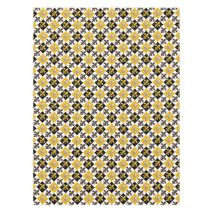 Gelbes Schwarz-weißes kariertes Fleur-de-lis-Desig Tischdecke