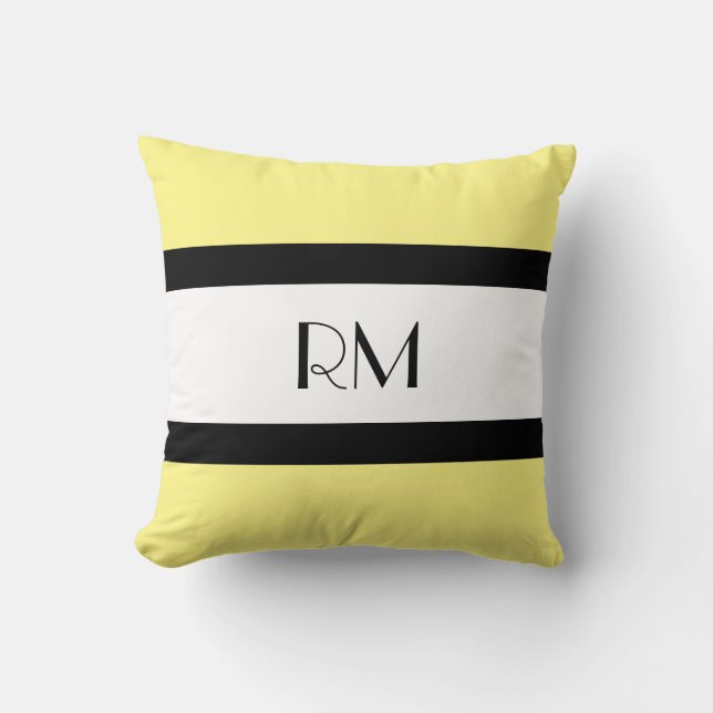 Gelbes Schwarz-weißes Mit Monogramm Kissen (Vorderseite)