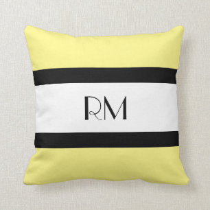 Gelbes Schwarz-weißes Mit Monogramm Kissen