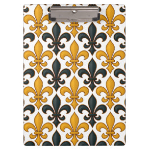 Gelbes schwarzes Barock Fleur-de-lis-Muster Klemmbrett