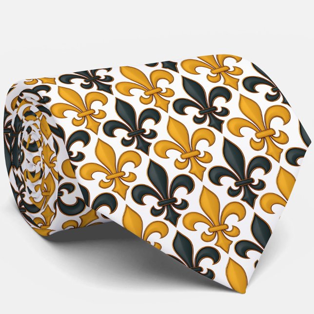 Gelbes schwarzes Barock Fleur-de-lis-Muster Krawatte (Von Creator hochgeladen)