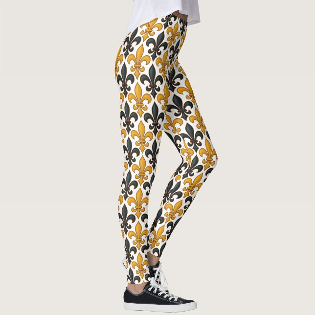 Gelbes schwarzes Barock Fleur-de-lis-Muster Leggings (Von Creator hochgeladen)