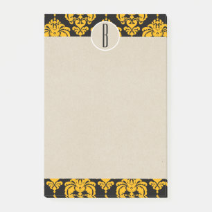 Gelbes schwarzes Glam Damask Kraft Monogram Initia Post-it Klebezettel