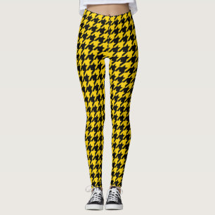 Gelbes Schwarzes Hahnentrittmuster Karo Leggings