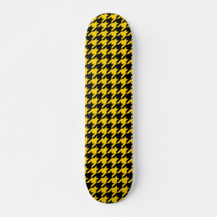 Gelbes Schwarzes Hahnentrittmuster Karo Skateboard