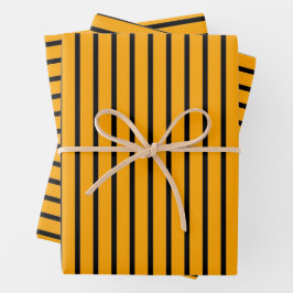 Gelbes schwarzes Retro-Streifenmuster Geschenkpapier Set