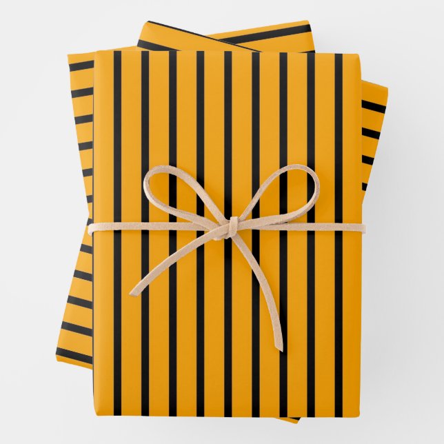 Gelbes schwarzes Retro-Streifenmuster Geschenkpapier Set (Beispiel)