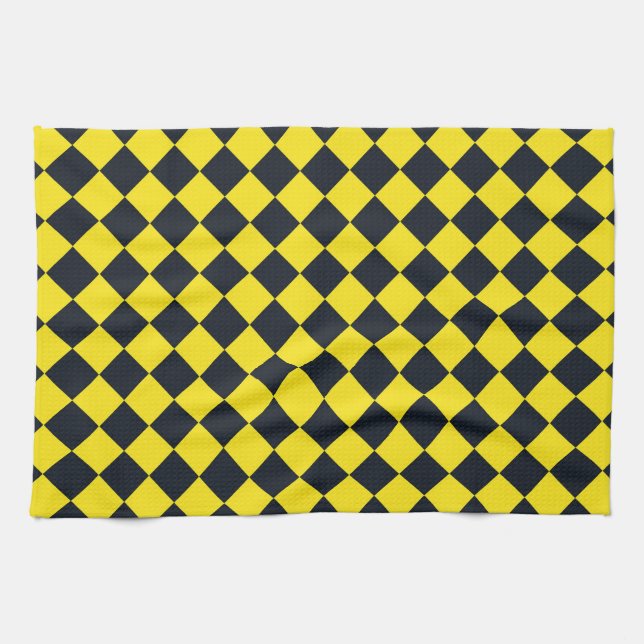 Gelbes schwarzes Schachbrett Diamantmuster Geschirrtuch (Horizontal)
