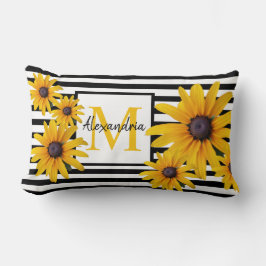 Gelbes SchwarzEyed Susan Foto Monogramm Schwarzer  Lendenkissen