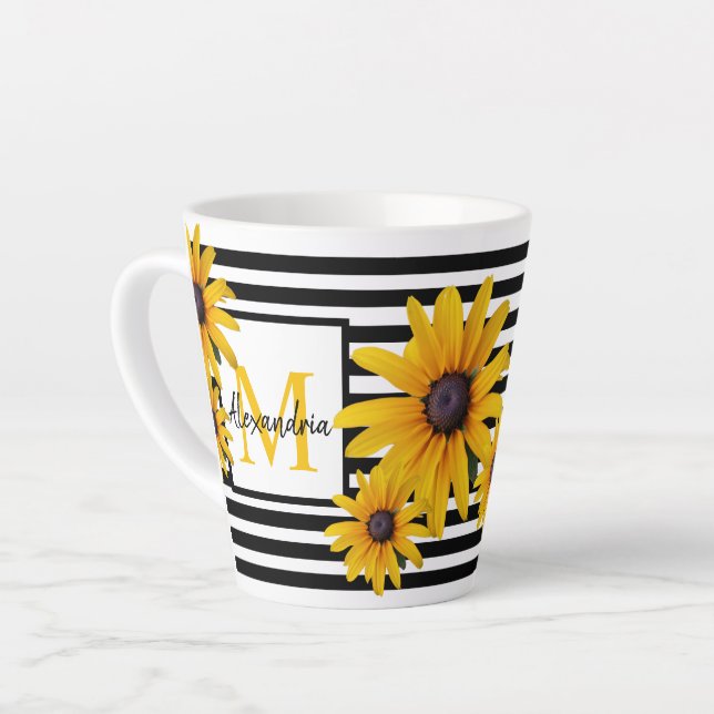 Gelbes Schwarzweiß-Mit Augen Susan Black Stripe Mo Milchtasse (Linke Ecke)