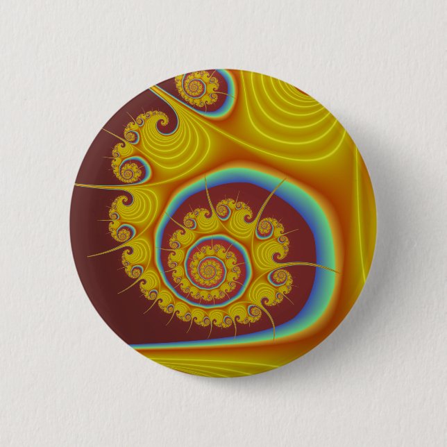 Gelbes Seashell-Spirale-Fraktal Button (Vorderseite)