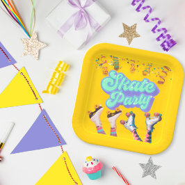 Gelbes Skate Party Pappteller