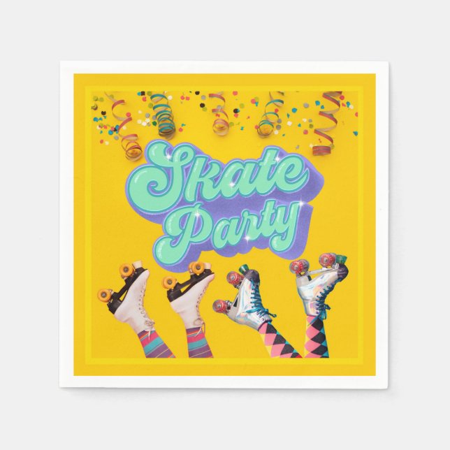 Gelbes Skate Party Serviette (Vorderseite)