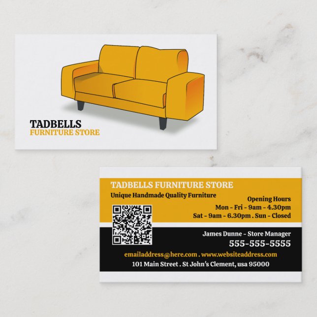 Gelbes Sofa - Verkauf von Möbeln Visitenkarte (Vorne/Hinten)