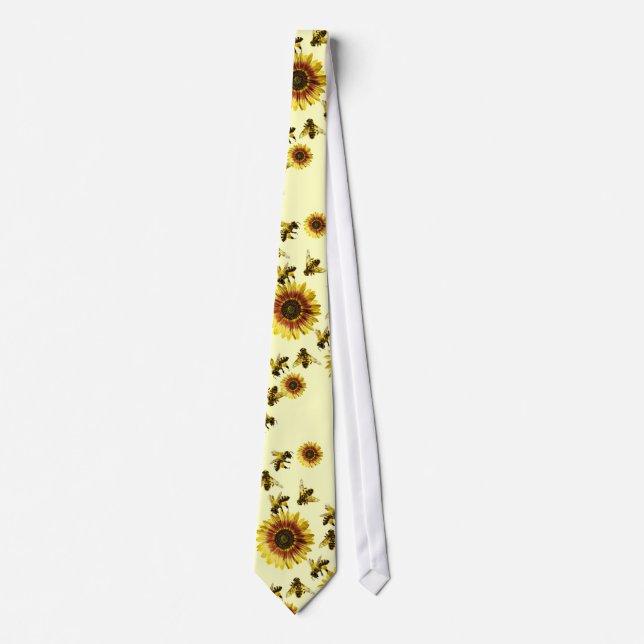 Gelbes Sonnenblume-und Honig-Bienen-Sommer-Muster Krawatte (Vorderseite)