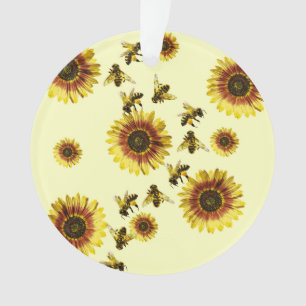 Gelbes Sonnenblume-und Honig-Bienen-Sommer-Muster Ornament