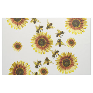 Gelbes Sonnenblume-und Honig-Bienen-Sommer-Muster Stoff
