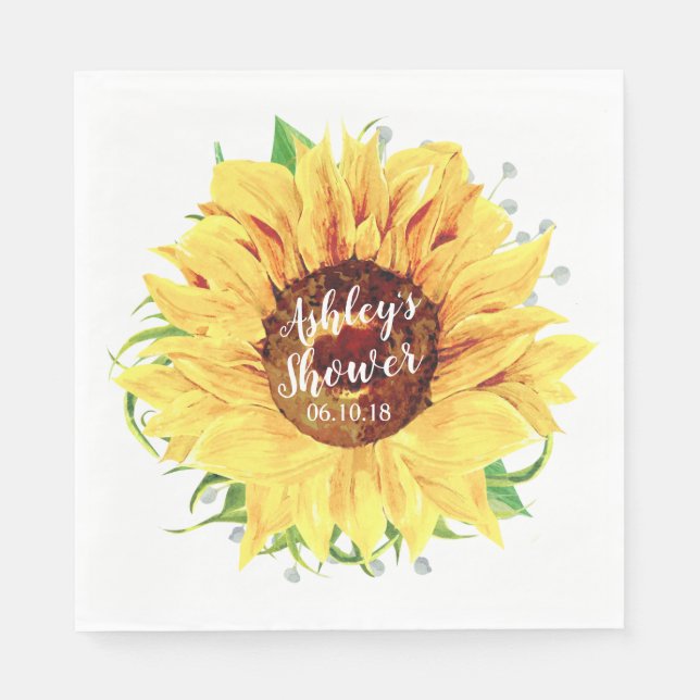 Gelbes Sonnenblumen Personalisiertes Brautparty Serviette (Vorderseite)