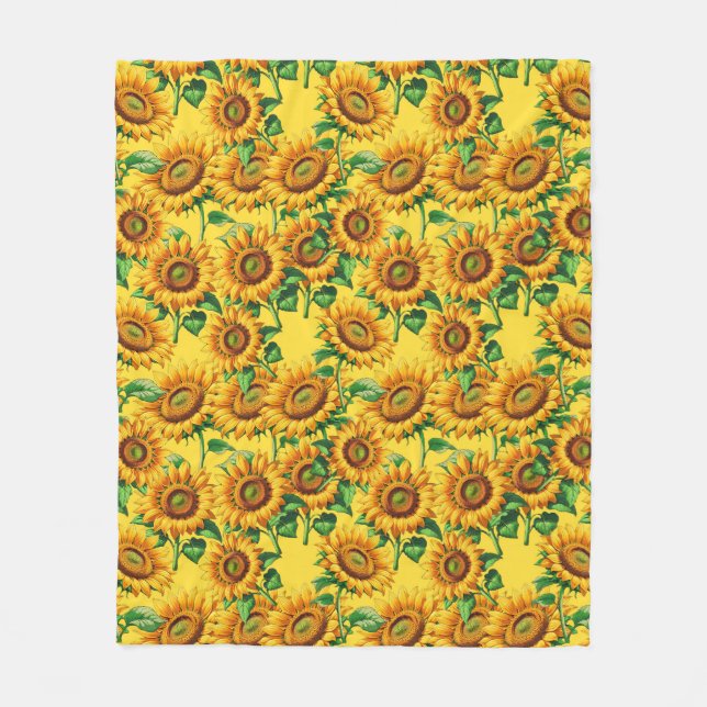 Gelbes Sonnenblumenmuster Fleecedecke (Vorderseite)