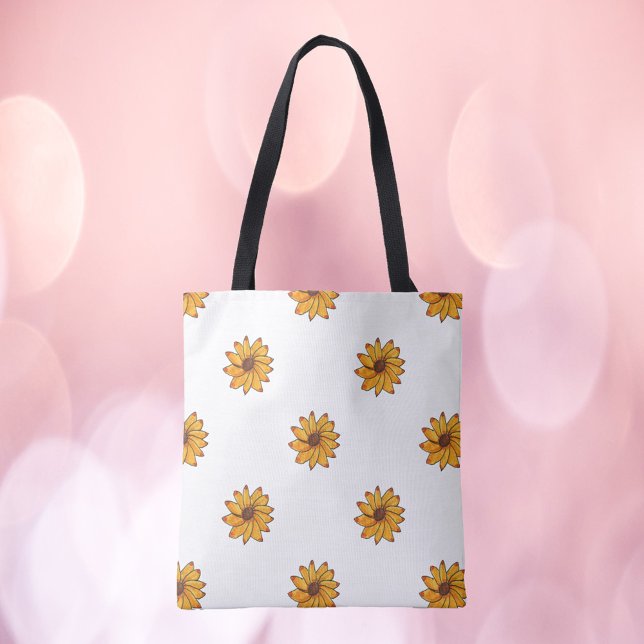 Gelbes Sonnenblumenmuster Tasche (A pretty tote bag with a hand drawn sunflower pattern.)