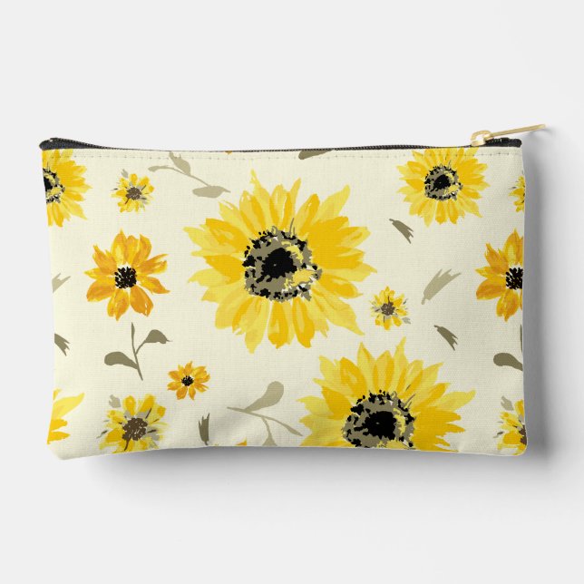 Gelbes Sonnenblumenmuster Zubehörtasche (Rückseite)