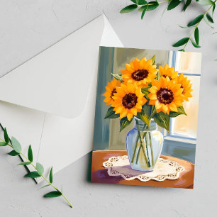 Gelbes Sonnenblumenstrauß-Wasserfarben-Blumenkarte