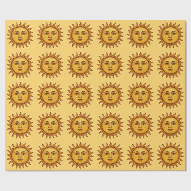 Gelbes Sonnenmuster. Geschenkpapier (Flach)