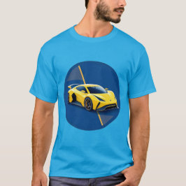 Gelbes Sportwagen mit blauem Hintergrund T-Shirt