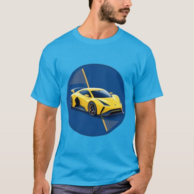 Gelbes Sportwagen mit blauem Hintergrund T-Shirt (Vorderseite)