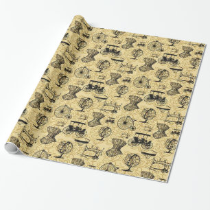 Gelbes Steampunk Muster-Packpapier Geschenkpapier
