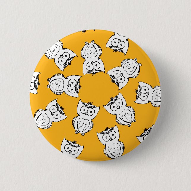 Gelbes Süße Tier Muster Cartoon Owl Muster Button (Vorderseite)