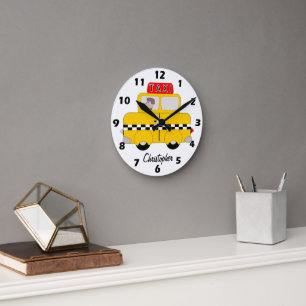 Gelbes Taxi Design Personalisiert Runde Wanduhr