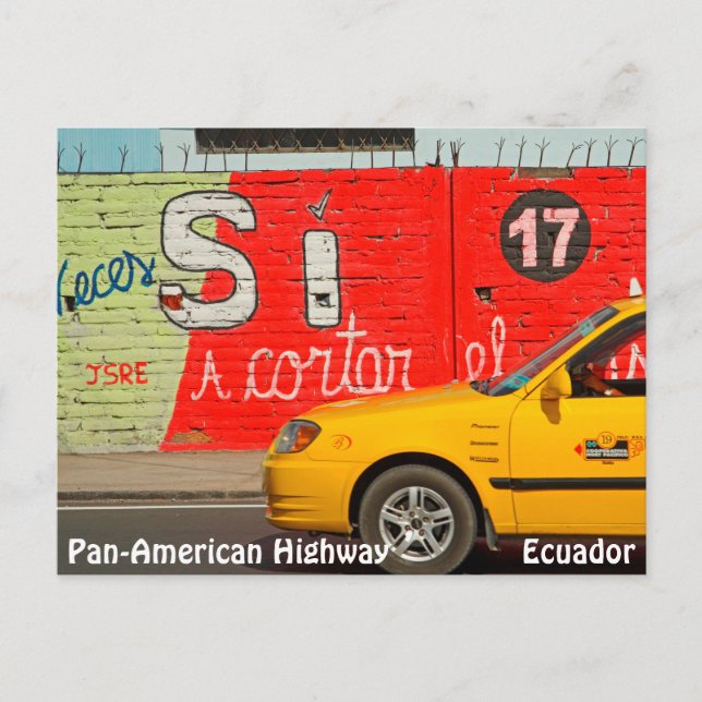 Gelbes Taxi & Graffiti, Ecuador Postkarte (Vorderseite)